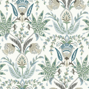 Seaside Jacobean Green & Blue Wallpaper by York Wallcoverings