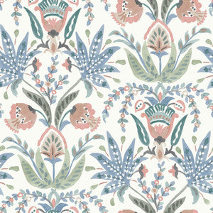Seaside Jacobean Pink & Blue Wallpaper by York Wallcoverings