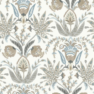 Seaside Jacobean Taupe & Blue Wallpaper by York Wallcoverings
