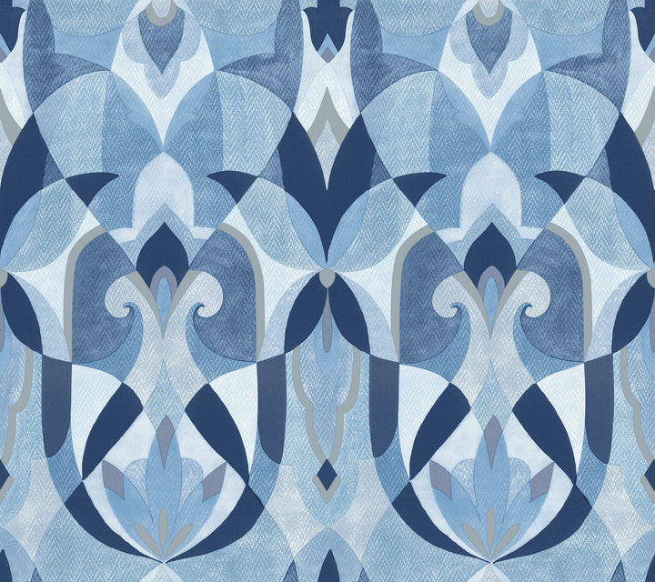 Malta Blue & Silver Wallpaper by York Wallcoverings Mediterranean Covers about 60.8 square feet 27-in by 27-ft long roll Prepasted 24 - Fabric Carolina -