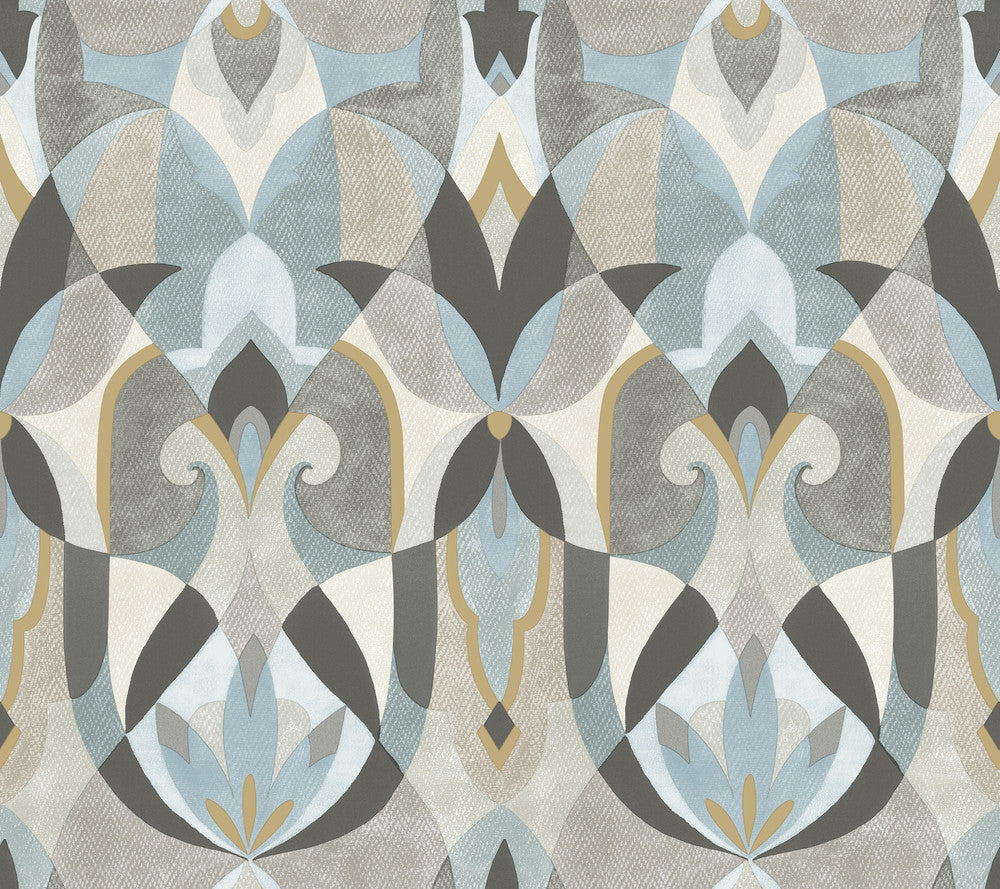 Malta Neutal & Blue Wallpaper by York Wallcoverings Mediterranean Covers about 60.8 square feet 27-in by 27-ft long roll Prepasted 24 - Fabric Carolina -