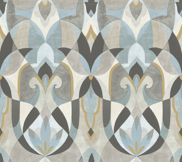 Malta Neutal & Blue Wallpaper by York Wallcoverings Mediterranean Covers about 60.8 square feet 27-in by 27-ft long roll Prepasted 24 - Fabric Carolina -