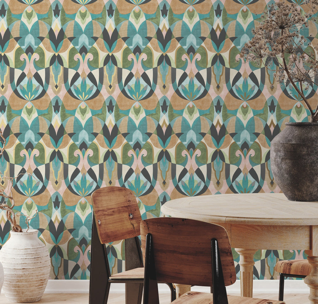 Malta Teal & Gold Wallpaper by York Wallcoverings Designer