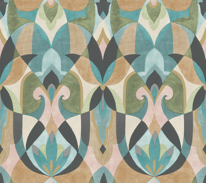 Malta Teal & Gold Wallpaper by York Wallcoverings Mediterranean Covers about 60.8 square feet 27-in by 27-ft long roll Prepasted 24 - Fabric Carolina -