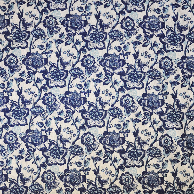 Myrna # 138 Bluebell by Maxwell Fabric COLOR THEORY-VOL.I INDIGO 85% POLYESTER 15% LINEN CHINA </p><p>Repeat: Horizontal: H-18.5 and Vertical: V-18.75 56" - Fabric Carolina -