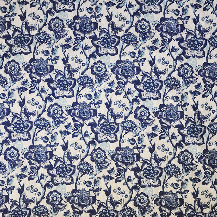 Myrna # 138 Bluebell by Maxwell Fabric COLOR THEORY-VOL.I INDIGO 85% POLYESTER 15% LINEN CHINA </p><p>Repeat: Horizontal: H-18.5 and Vertical: V-18.75 56" - Fabric Carolina -