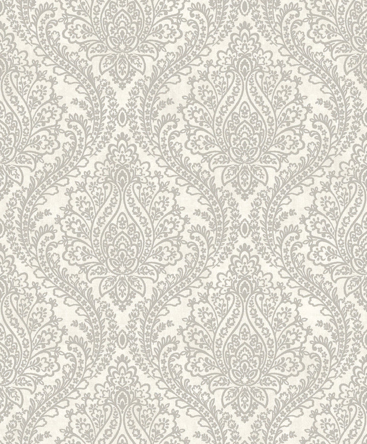 White & Silver Tattersall Damask Wallpaper by Antonina Vella Antonina Vella Mixed Metals Covers about 57.2 square feet 20.8-in by 33-ft long roll Unpasted 12.5 - Fabric Carolina -
