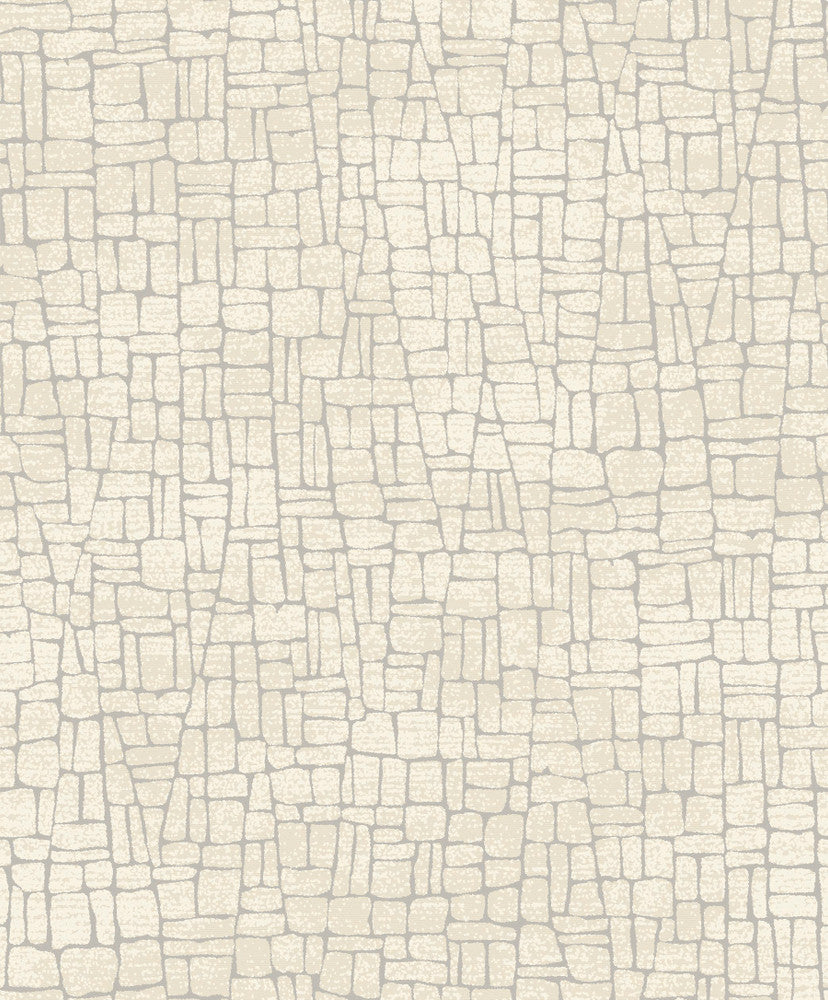 White & Silver Butler Stone Wallpaper by Antonina Vella Antonina Vella Mixed Metals Covers about 57.2 square feet 20.8-in by 33-ft long roll Unpasted 25 - Fabric Carolina -