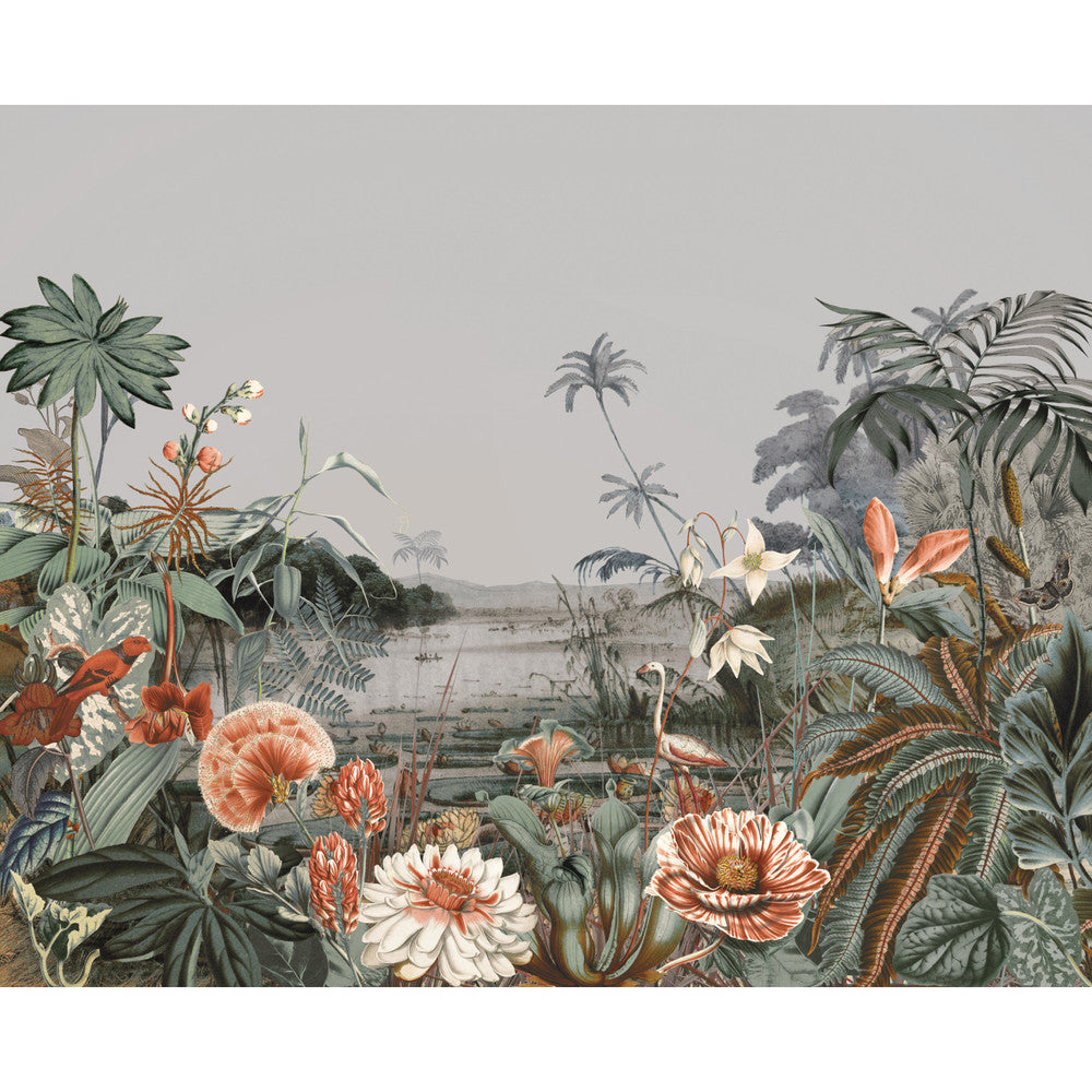 Floating Gardens Grey Wall Mural by York Wallcoverings Mural Resource Library Covers 6 panels - measures 12-ft 6-in wide by 10-ft 2-in tall when assembled 25.25-in by 10.2-ft long roll Unpasted 0 - Fabric Carolina -