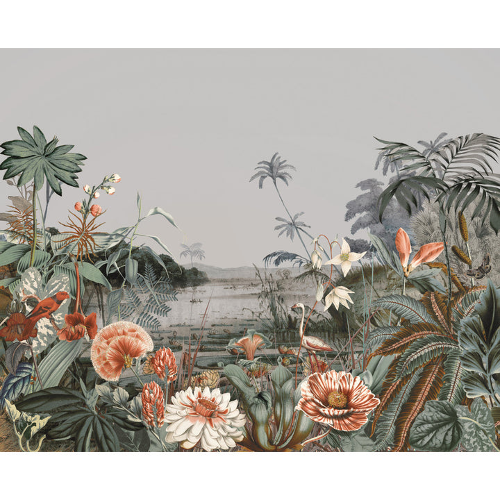 Floating Gardens Grey Wall Mural by York Wallcoverings Mural Resource Library Covers 6 panels - measures 12-ft 6-in wide by 10-ft 2-in tall when assembled 25.25-in by 10.2-ft long roll Unpasted 0 - Fabric Carolina -