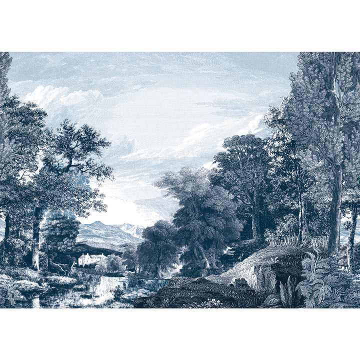 Provincial Scenic Navy Wall Mural by York Wallcoverings Mural Resource Library Covers 6 panels - measures 12-ft 6-in wide by 9-ft tall when assembled 25.25-in by 9-ft long roll Unpasted 0 - Fabric Carolina -