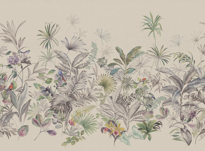 Tropical Black Wall Mural by York Wallcoverings Tropical Study Covers 5 panels - measures 13.85-ft wide by 10.2-ft long when assembled 33.25-in by 10.2-ft long roll Unpasted 0 - Fabric Carolina -