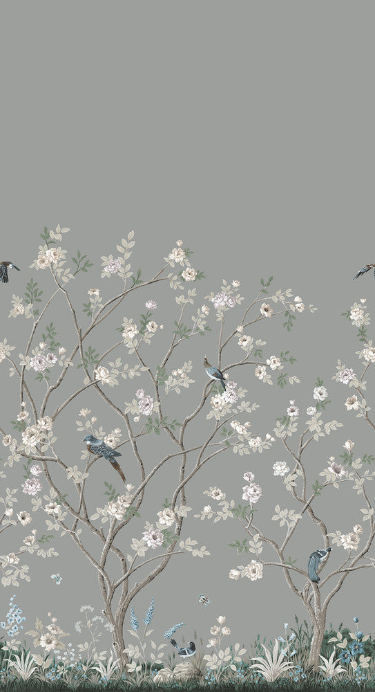 Lingering Garden Grey Wall Mural by York Wallcoverings Classics Covers 2 panels - measures 5.5-ft wide by 10.2-ft tall when assembled 33.25-in by 10.2-ft long roll Unpasted 0 - Fabric Carolina -