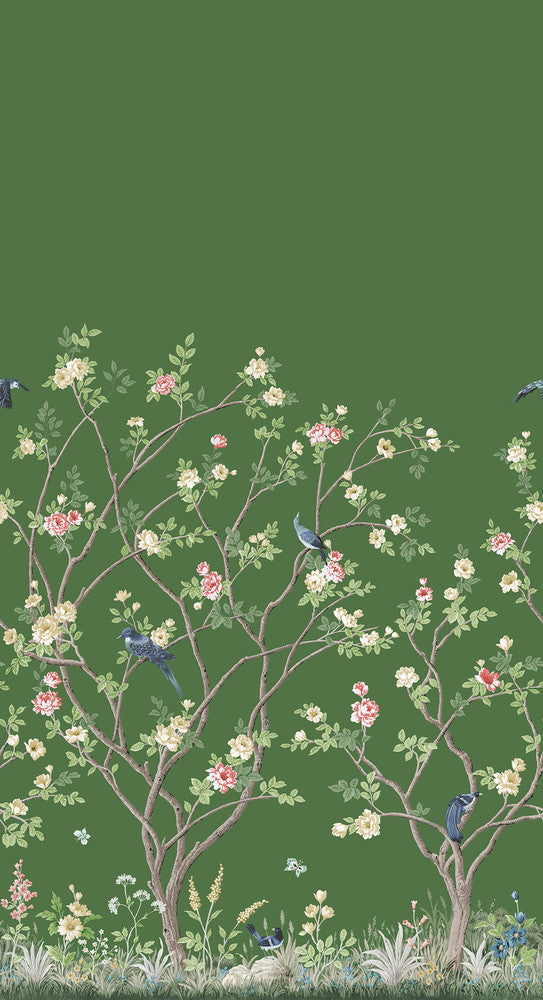 Lingering Garden Green Wall Mural by Ronald Redding Classics Covers 2 panels - measures 5.5-ft wide by 10.2-ft tall when assembled 33.25-in by 10.2-ft long roll Unpasted 0 - Fabric Carolina -