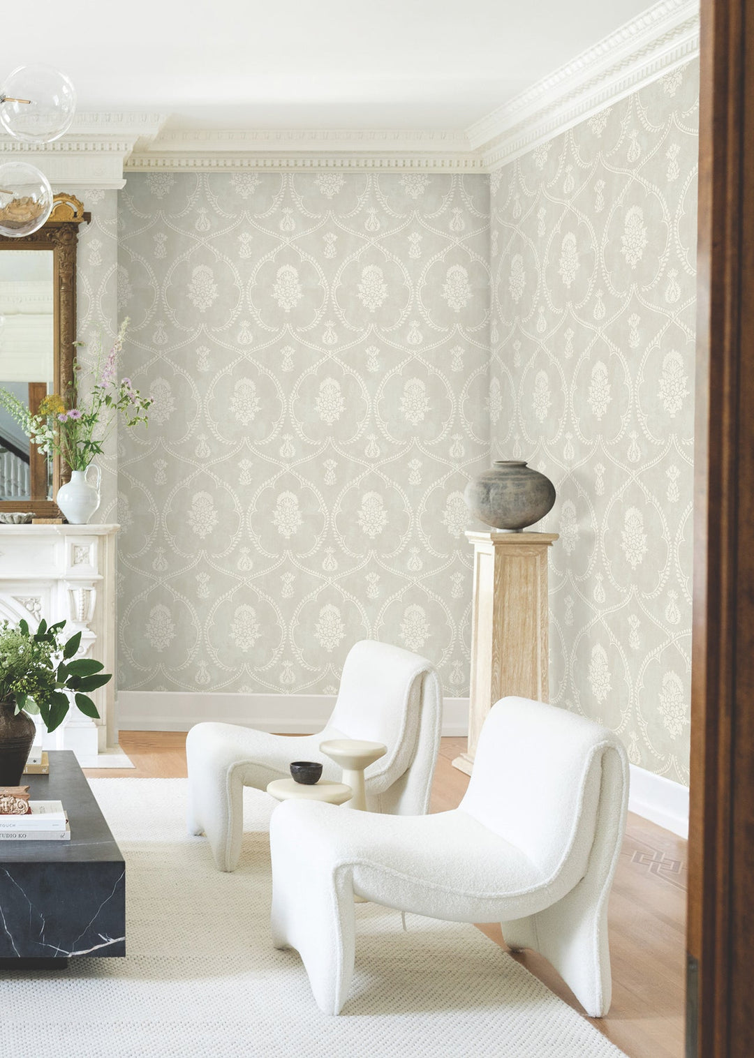 Royal Damask Soft Grey Wallpaper by Ronald Redding Designer