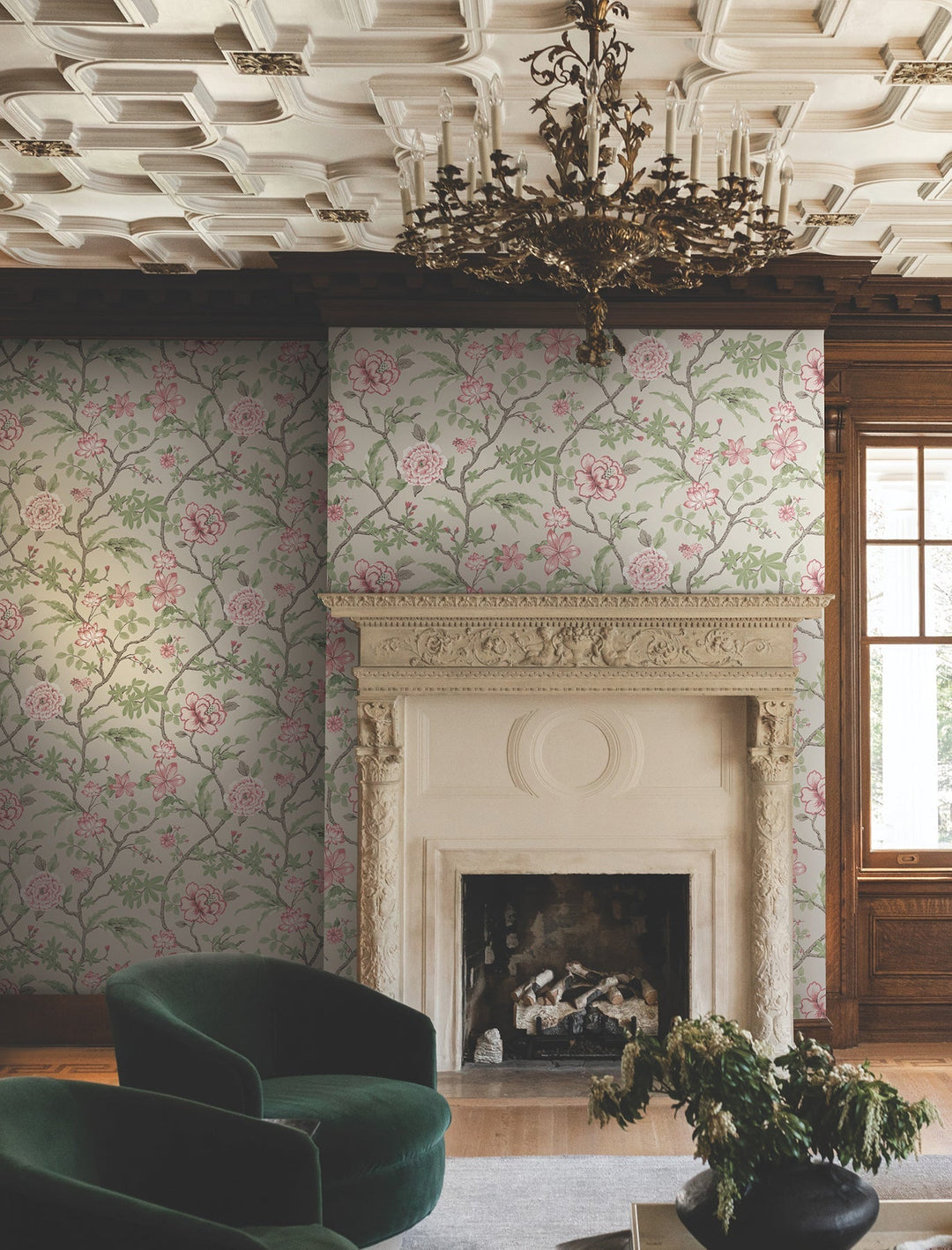 Courtyard Botanical Pink Wallpaper by Ronald Redding Designer