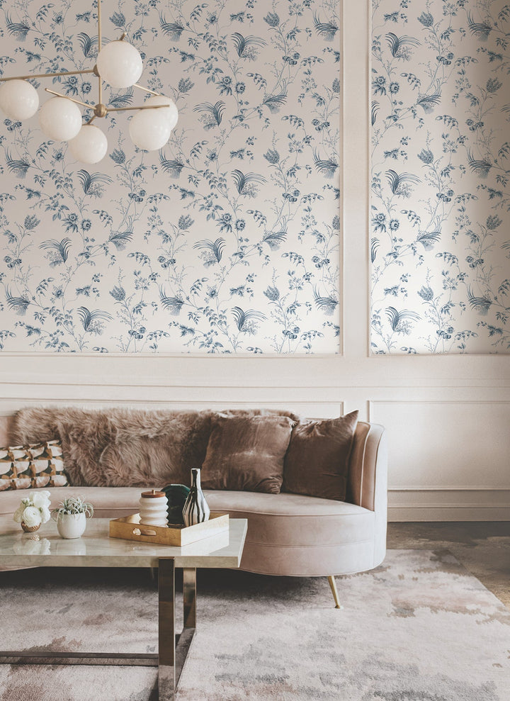 Floral Lace Navy Wallpaper by Ronald Redding Designer