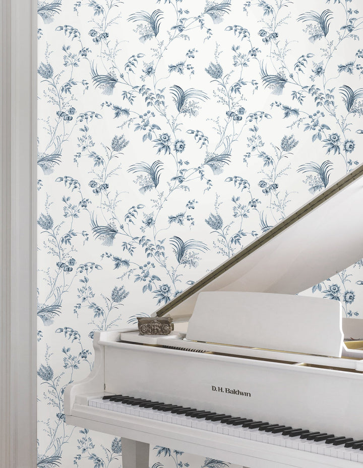 Floral Lace Navy Wallpaper by Ronald Redding Designer