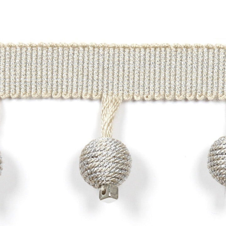 Le Lin Metallic Beaded Fringe Porcelain by Europatex Designer Fabric Le Lin 53% Fibranne, 28% Rayon, 19% Cotton 1.46 inches - Swanky Fabrics -