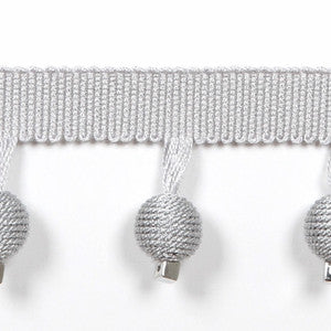 Le Lin Metallic Beaded Fringe Silver by Europatex Fabric
