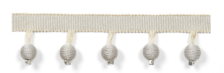 Le Lin Metalic Beaded Fringe Porcelain by Europatex Fabric Le Lin Collection 53% Fibranne, 28% Rayon, 19% Cotton China Horizontal: N/A and Vertical: N/A 1.46" - Fabric Carolina -