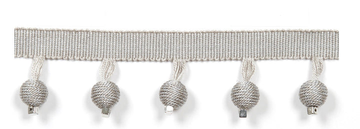 Le Lin Metalic Beaded Fringe Ice by Europatex Fabric Le Lin Collection 53% Fibranne, 28% Rayon, 19% Cotton China Horizontal: N/A and Vertical: N/A 1.46" - Fabric Carolina -