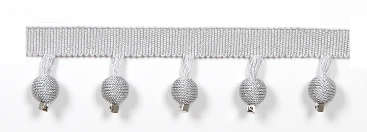 Le Lin Metalic Beaded Fringe Silver by Europatex Fabric Le Lin Collection 53% Fibranne, 28% Rayon, 19% Cotton China Horizontal: N/A and Vertical: N/A 1.46" - Fabric Carolina -