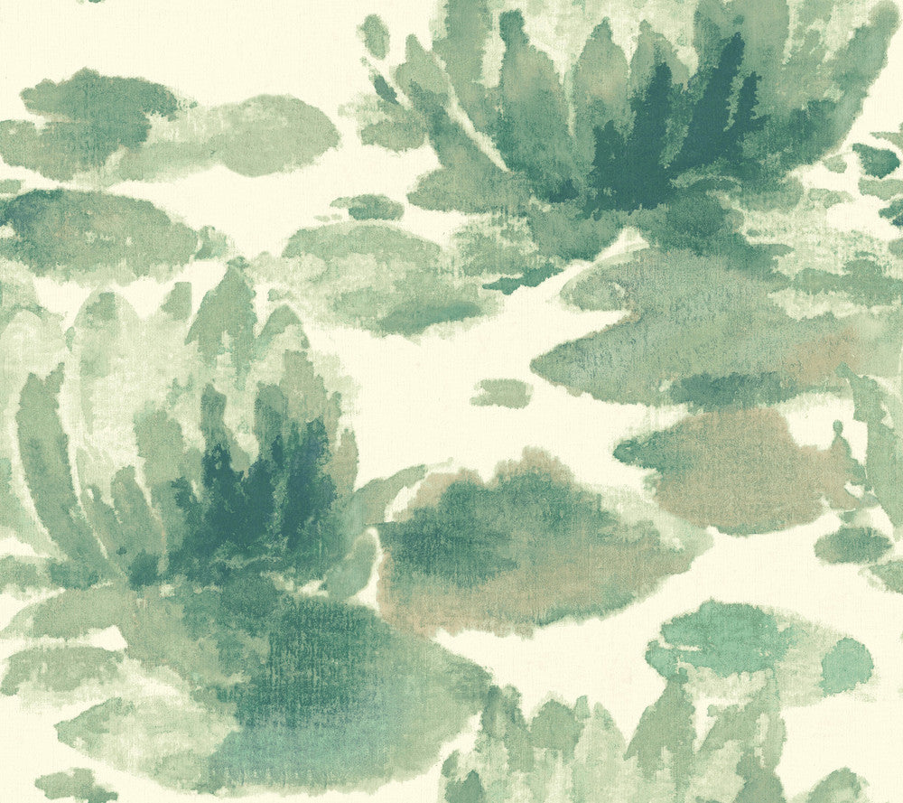 Water Lily Green Wallpaper by Candice Olson Candice Olson Botanical Dreams Covers about 60.8 square feet 27-in by 27-ft long roll Unpasted 24 - Fabric Carolina -