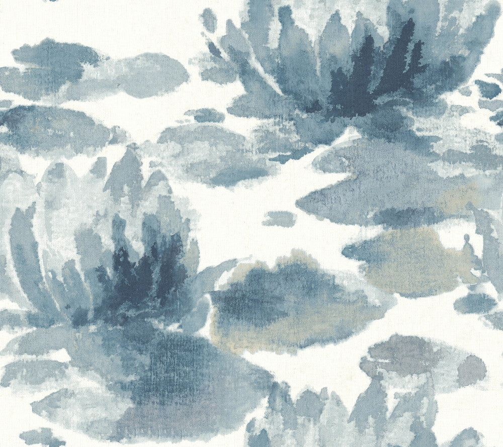 Water Lily Dark Blue Wallpaper by Candice Olson Candice Olson Botanical Dreams Covers about 60.8 square feet 27-in by 27-ft long roll Unpasted 24 - Fabric Carolina -