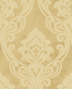 Vogue Damask Metallic Gold and Buttercup by Seabrook Wallpaper