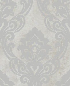 Vogue Damask Metallic Silver and Greige by Seabrook Wallpaper