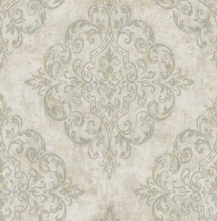 Atelier Gray, Metallic Gold, and Taupe by Seabrook Wallpaper Nouveau Luxe United States 56.05 20.87" 20.5" - Fabric Carolina -