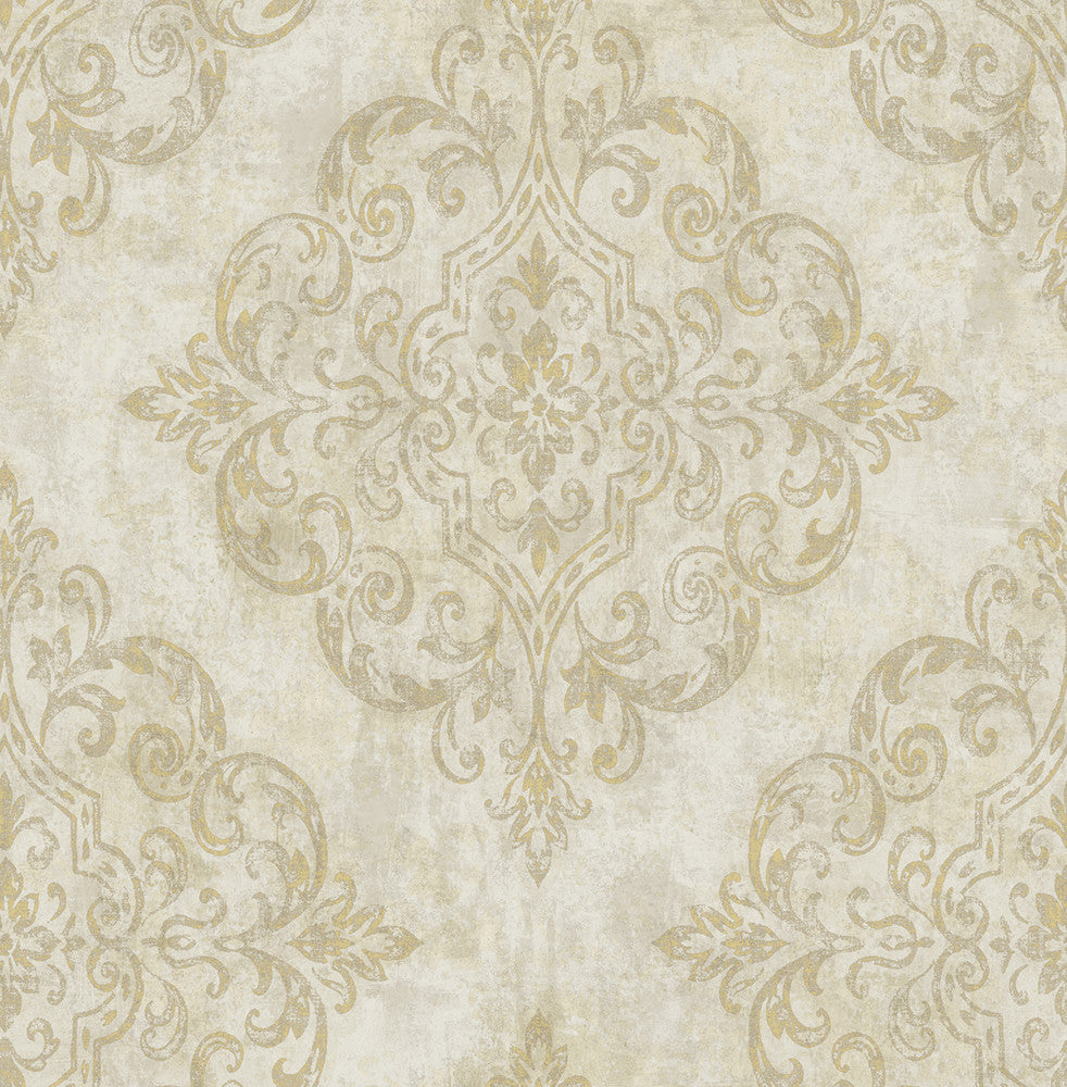 Atelier Tan, Gold, and Off-White by Seabrook Wallpaper Nouveau Luxe United States 56.05 20.87" 20.5" - Fabric Carolina -