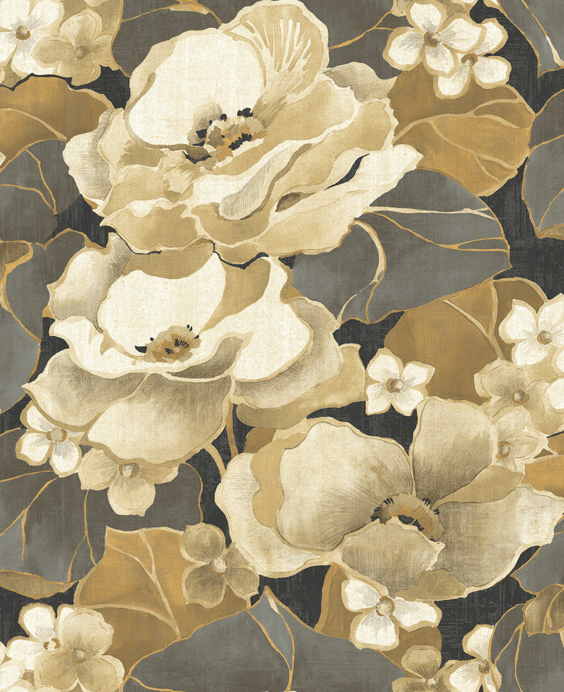 Adorn Metallic Gold & Ebony by Seabrook Wallpaper Nouveau Luxe United States 56.05 25.2" 20.5" - Fabric Carolina -