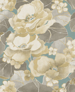 Adorn Metallic Gold, Teal, and Greige by Seabrook Wallpaper