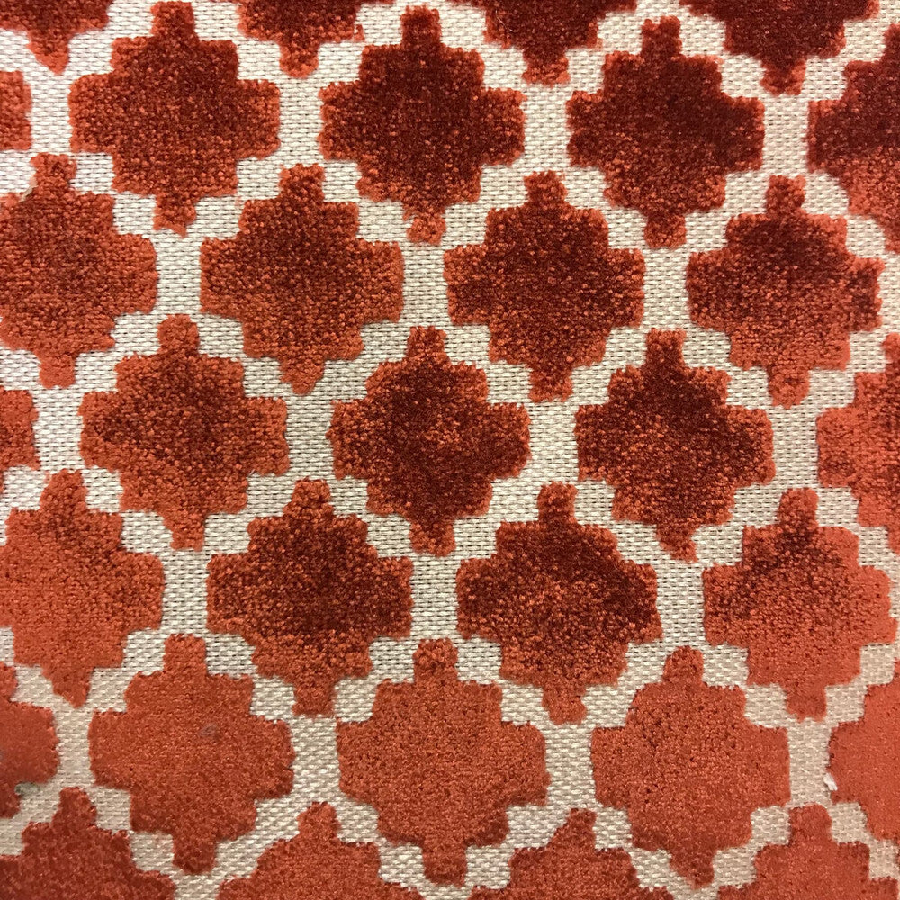 Neat 1 Tile by Stout Fabric RIGHT ON TREND CUT VELVETS 57%SVI 43%POL CHINA CATB 117-2013 WYZENBEEK 24 000 DOUBLE RUB WEAR TEST (HEAVY DUTY) Horizontal: 1.125 and Vertical: 1.625 55 in - Fabric Carolina -