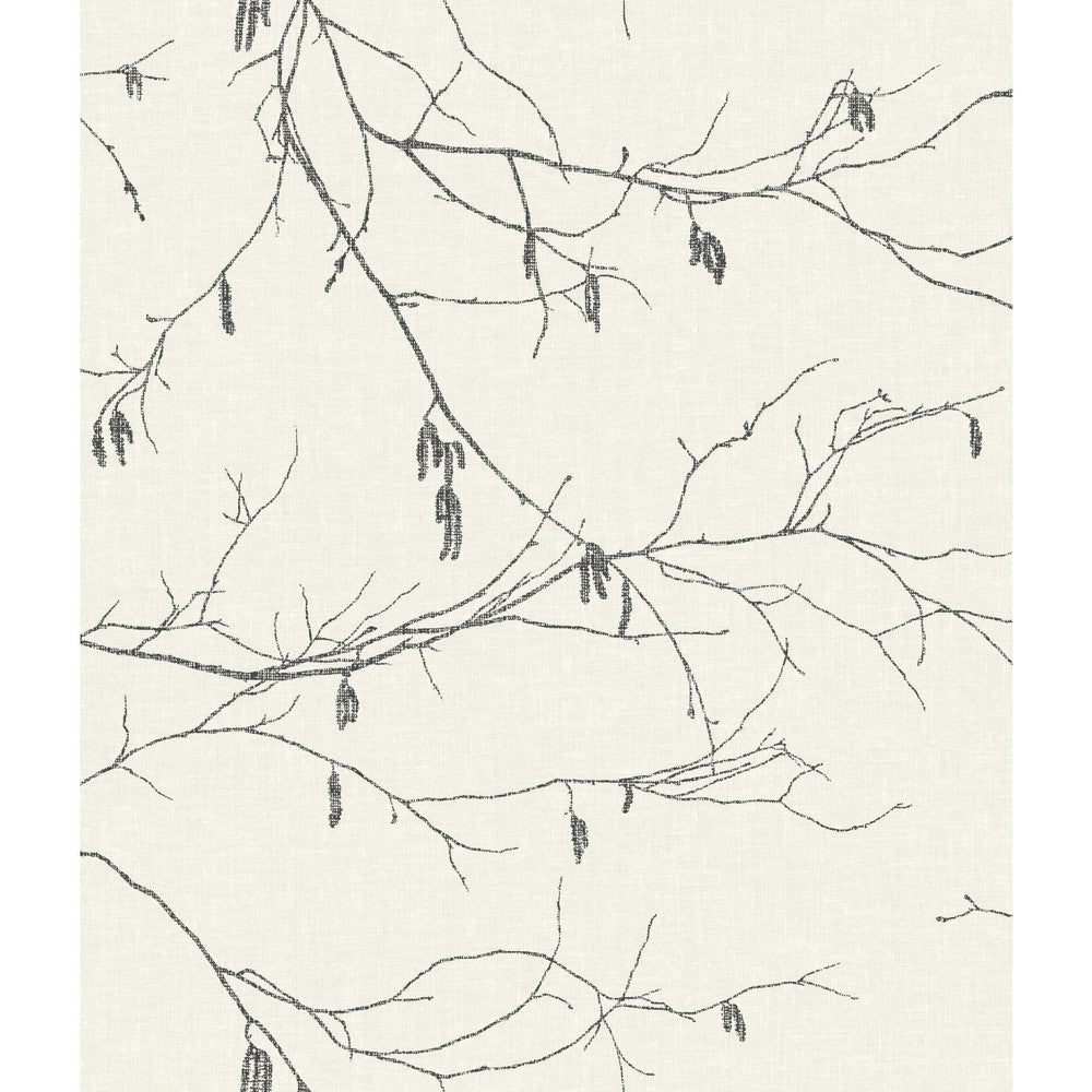 Winter Branches White Wallpaper by Inspired by Color Black & White, III Covers about 56.4 square feet 20.5-in by 33-ft long roll Prepasted 24 - Fabric Carolina -