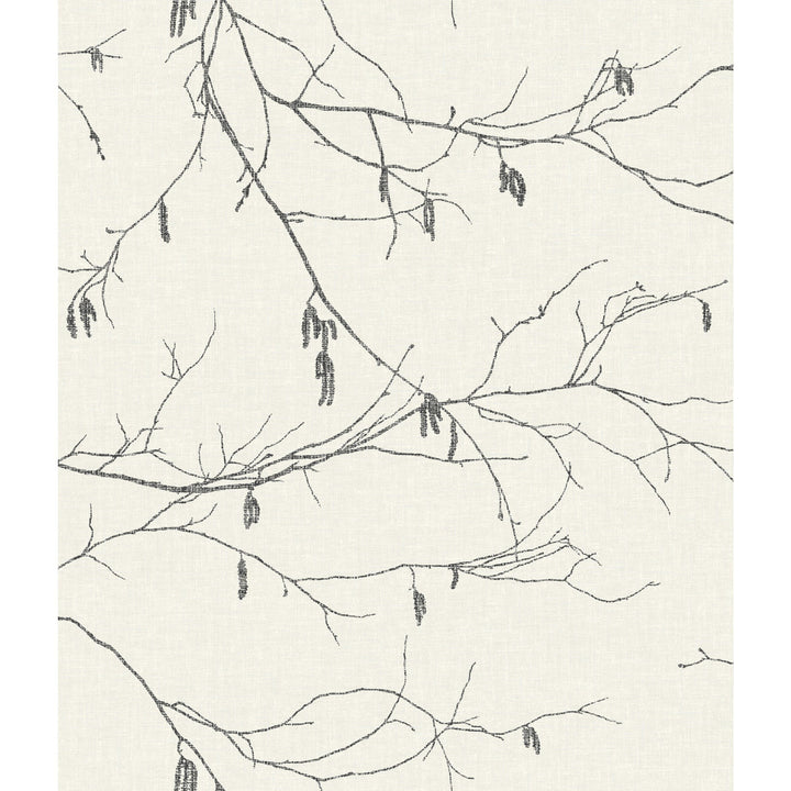 Winter Branches White Wallpaper by Inspired by Color Black & White, III Covers about 56.4 square feet 20.5-in by 33-ft long roll Prepasted 24 - Fabric Carolina -