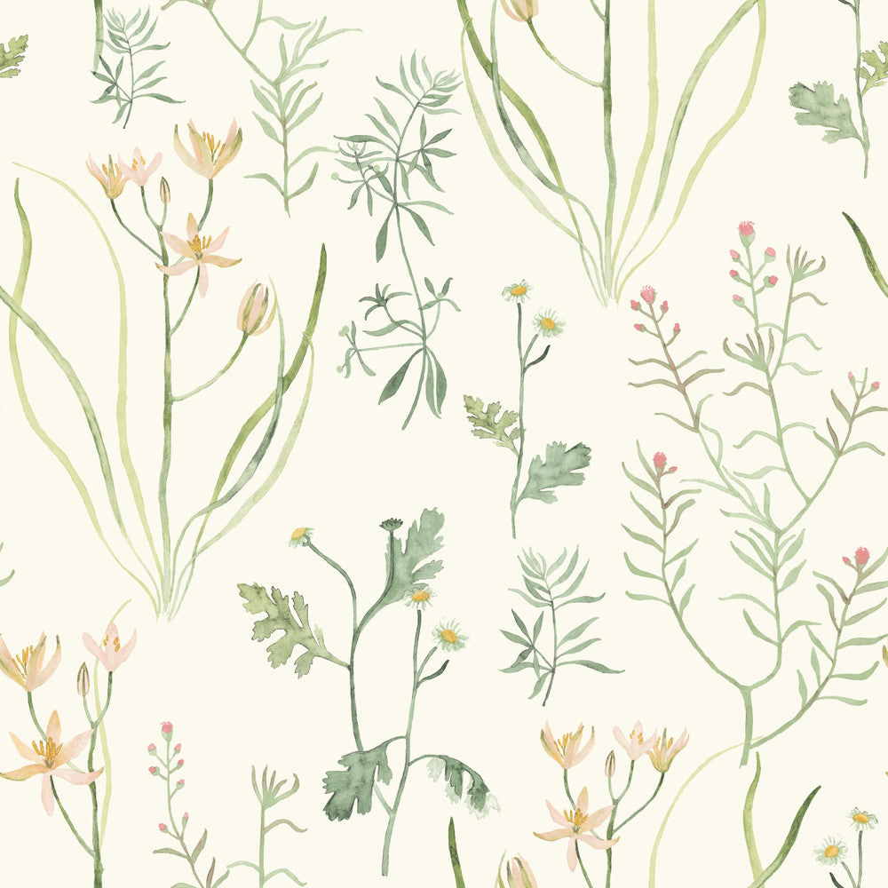 Alpine Botanical White Wallpaper by York Wallcoverings Earthy Tones Covers about 56.4 square feet 20.5-in by 33-ft long roll Prepasted 20.5 - Fabric Carolina -