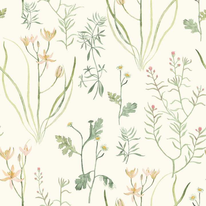 Alpine Botanical White Wallpaper by York Wallcoverings Earthy Tones Covers about 56.4 square feet 20.5-in by 33-ft long roll Prepasted 20.5 - Fabric Carolina -
