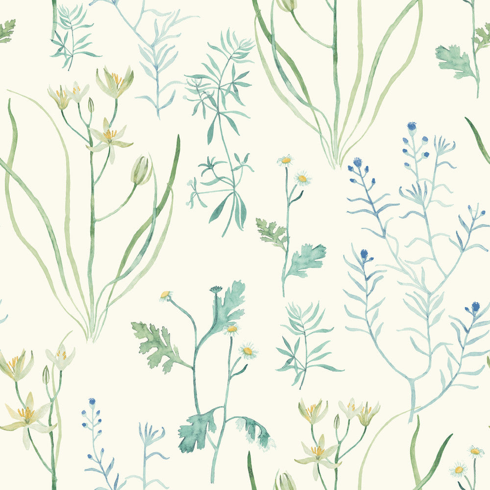 Alpine Botanical White Wallpaper by Inspired by Color Blues II Covers about 56.4 square feet 20.5-in by 33-ft long roll Prepasted 20.5 - Fabric Carolina -
