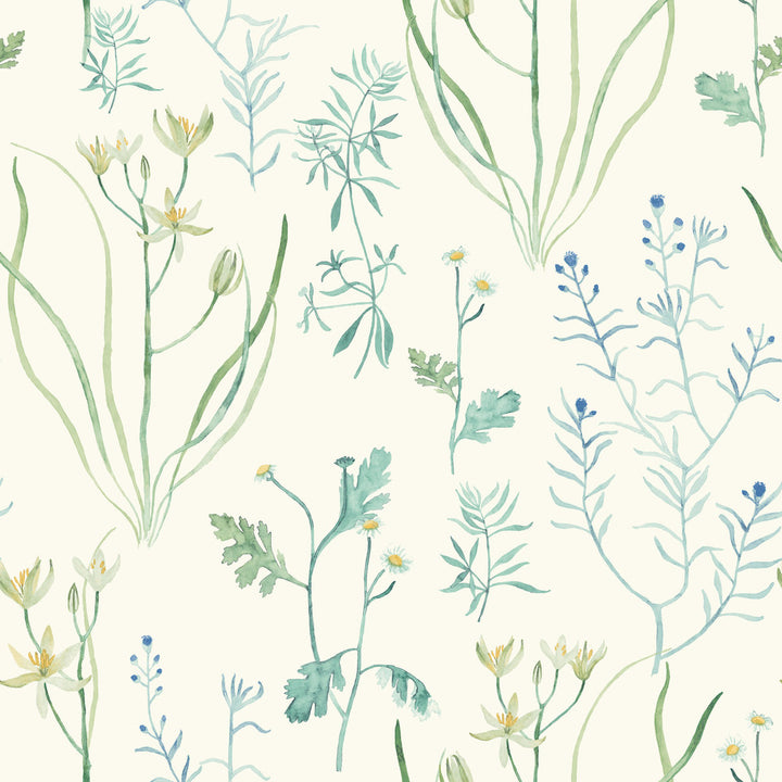 Alpine Botanical White Wallpaper by Inspired by Color Blues II Covers about 56.4 square feet 20.5-in by 33-ft long roll Prepasted 20.5 - Fabric Carolina -