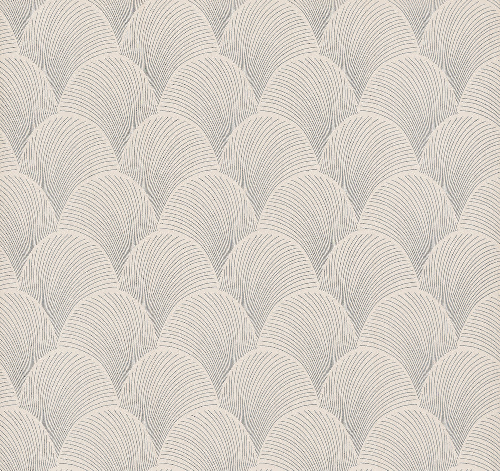Metallic Cream Scallop Wallpaper by Candice Olson Natural Discovery Covers about 60.8 square feet 27-in by 27-ft long roll Unpasted 6.3 - Fabric Carolina -