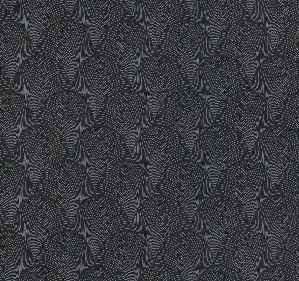 Metallic Black Scallop Wallpaper by Candice Olson Natural Discovery Covers about 60.8 square feet 27-in by 27-ft long roll Unpasted 6.3 - Fabric Carolina -