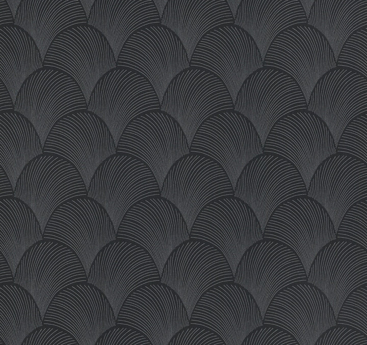 Metallic Black Scallop Wallpaper by Candice Olson Natural Discovery Covers about 60.8 square feet 27-in by 27-ft long roll Unpasted 6.3 - Fabric Carolina -
