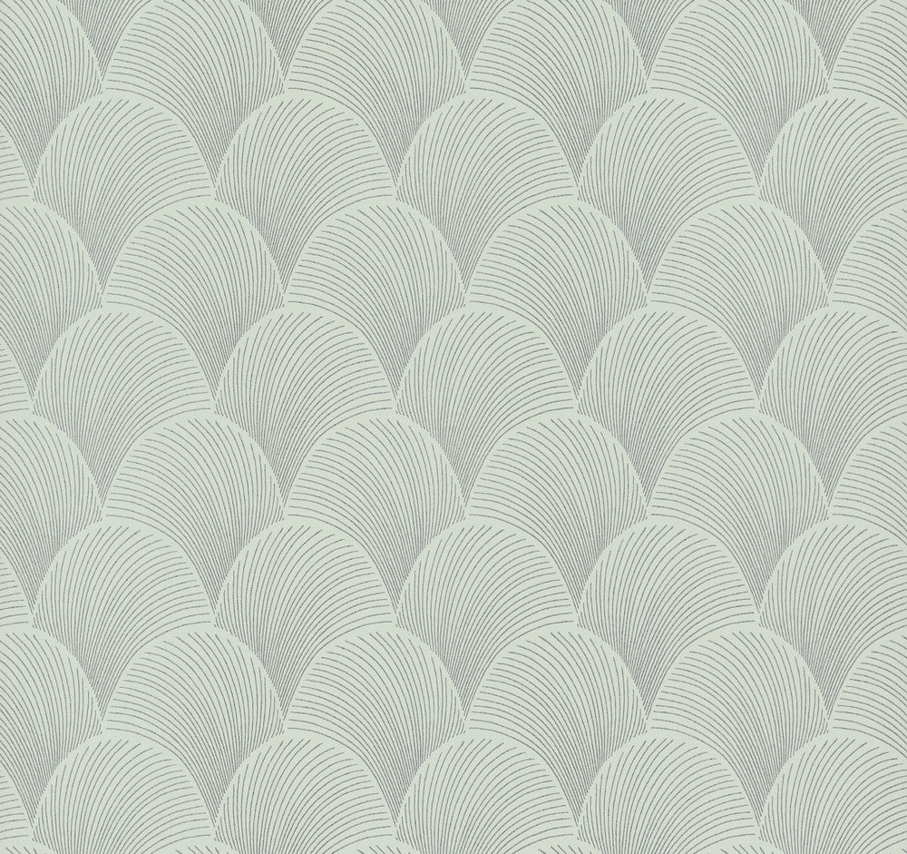 Metallic Light Green Scallop Wallpaper by Candice Olson Natural Discovery Covers about 60.8 square feet 27-in by 27-ft long roll Unpasted 6.3 - Fabric Carolina -