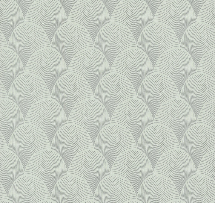 Metallic Light Green Scallop Wallpaper by Candice Olson Natural Discovery Covers about 60.8 square feet 27-in by 27-ft long roll Unpasted 6.3 - Fabric Carolina -
