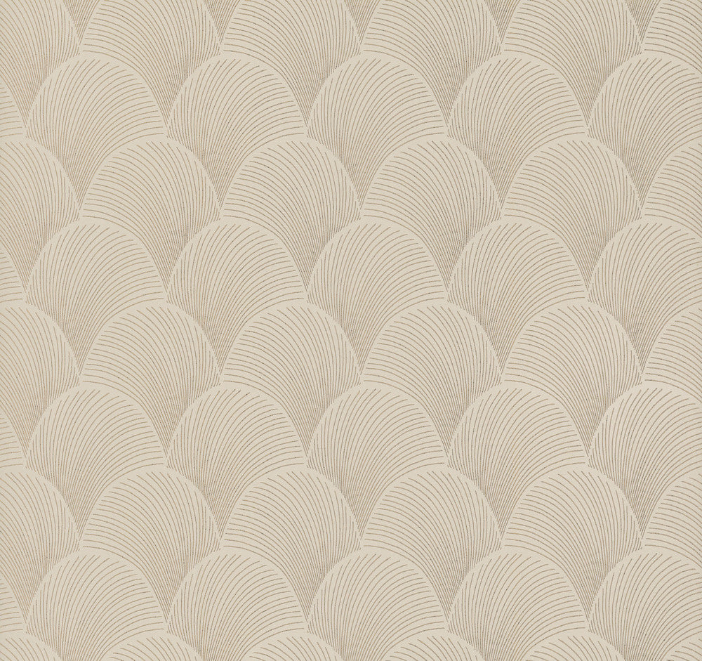 Metallic Beige Gold Scallop Wallpaper by Candice Olson Natural Discovery Covers about 60.8 square feet 27-in by 27-ft long roll Unpasted 6.3 - Fabric Carolina -