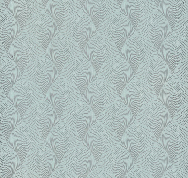 Metallic Blue Pearl Scallop Wallpaper by Candice Olson Natural Discovery Covers about 60.8 square feet 27-in by 27-ft long roll Unpasted 6.3 - Fabric Carolina -