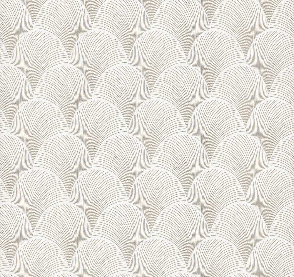 Metallic White Gold Scallop Wallpaper by Candice Olson Natural Discovery Covers about 60.8 square feet 27-in by 27-ft long roll Unpasted 6.3 - Fabric Carolina -
